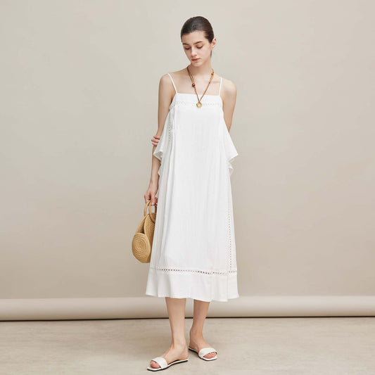 Strapless Hollow - Out Dress,Casual Vacation - Style Loose Midi Dress