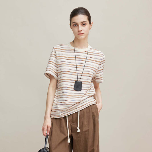 Striped Short - Sleeve Top,Casual Versatile Office Basic T - Shirt