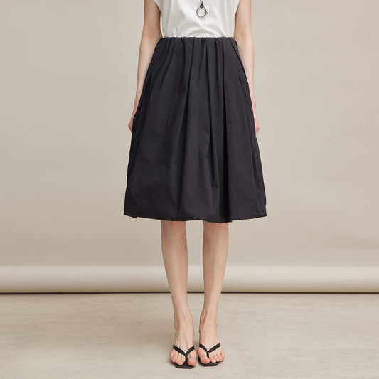 Black High - Waisted Pleated Midi Skirt, Loose Casual A - Line Skirt, Versatile Office Bottom