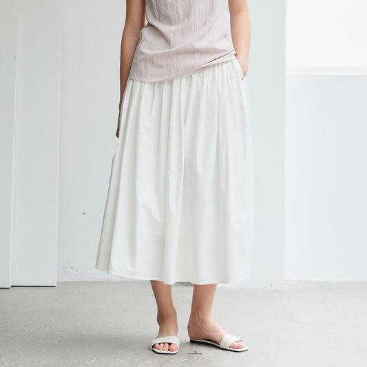 Pure Cotton White Midi Skirt, Loose & Flowy A - Line Skirt , Minimalist Casual Versatile Umbrella Skirt