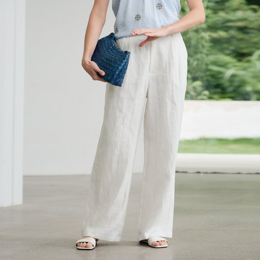 Breathable Casual High - Waisted Straight Trousers, Natural Material Lazy - Style Long Pants