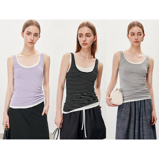 Fake Two - Piece Layered Tank Top, Summer Minimalist Versatile Basic Inner Top