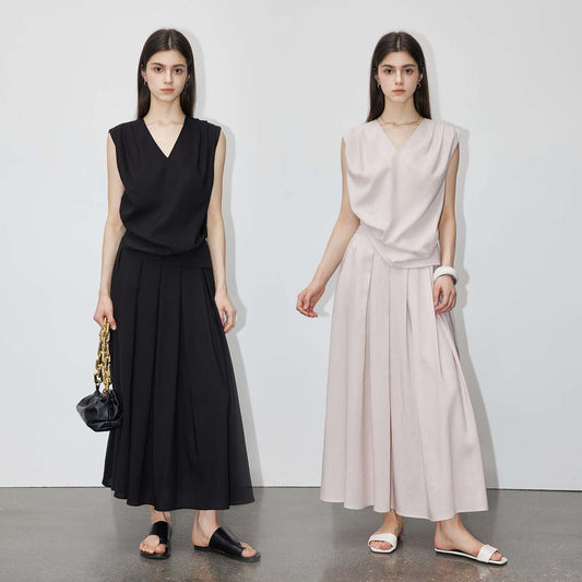 Minimalist Flowy Midi Dress, Elegant Office Tencel Dress