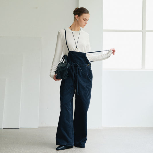 Overalls Wide - Leg Pants, Loose Casual Utility Jumpsuit, Retro Age - Reducing Tie - Waist Overalls