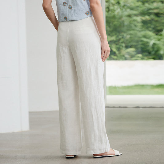 Breathable Casual High - Waisted Straight Trousers, Natural Material Lazy - Style Long Pants