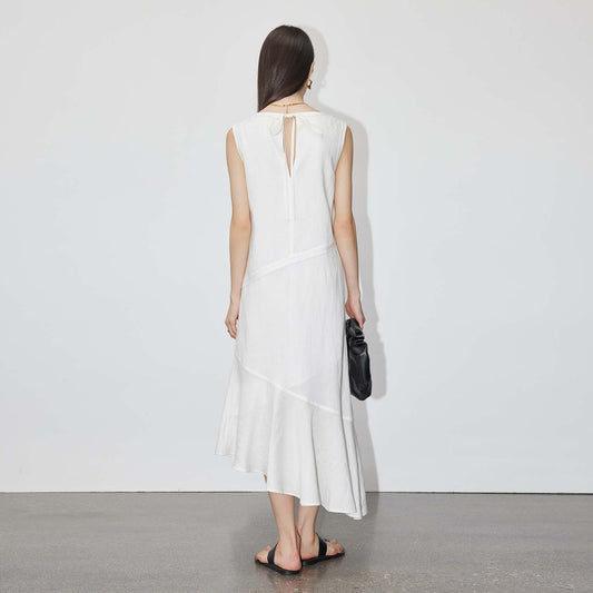 Irregular Hem Loose Midi Dress, Minimalist Natural Material A - Line Dress