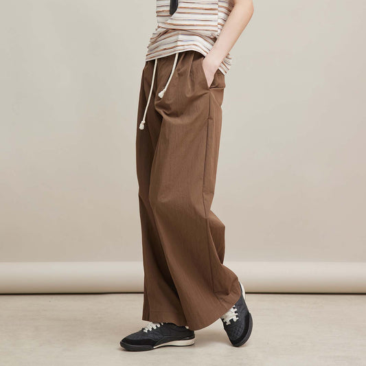 Cotton Wide - Leg Casual Pants,Thin Drawstring High - Waist Trousers, Breathable Cotton - Blend Loose Straight Pants