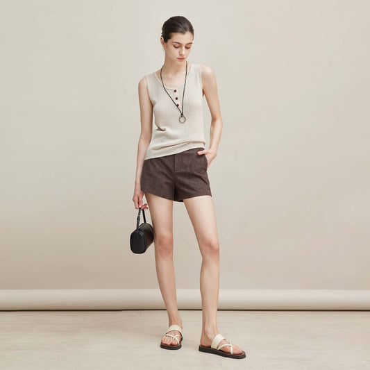 Striped High - Waist Shorts,Casual Yarn - Dyed Straight Hot Pants, Versatile Office Basic Shorts
