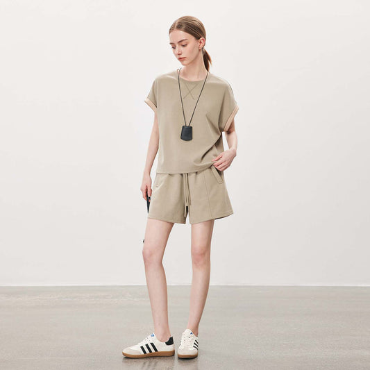 Contrast - Cuff Short - Sleeve & Shorts Set,Casual Minimalist Sporty Two - Piece