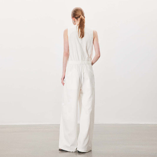 Sleeveless Button - Detailed Cotton Jumpsuit,Minimalist Loose Onesie