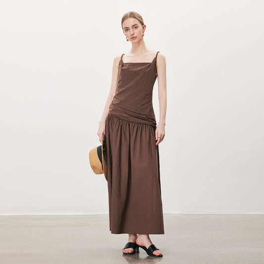 Ruched Cami Dress,Elegant Minimalist Long Dress