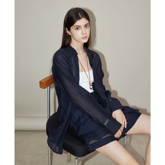 Loose Shirt & Shorts Set,Casual Thin Outerwear Two - Piece, Breathable Minimalist Office Ensemble