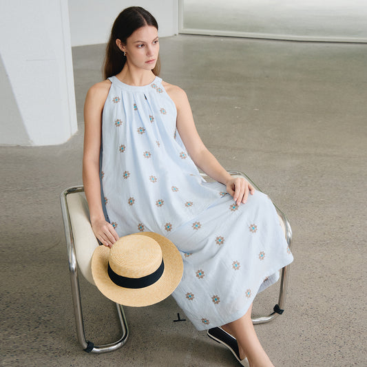 Printed Sleeveless Set, Breathable Casual Retro Embroidered Two - Piece