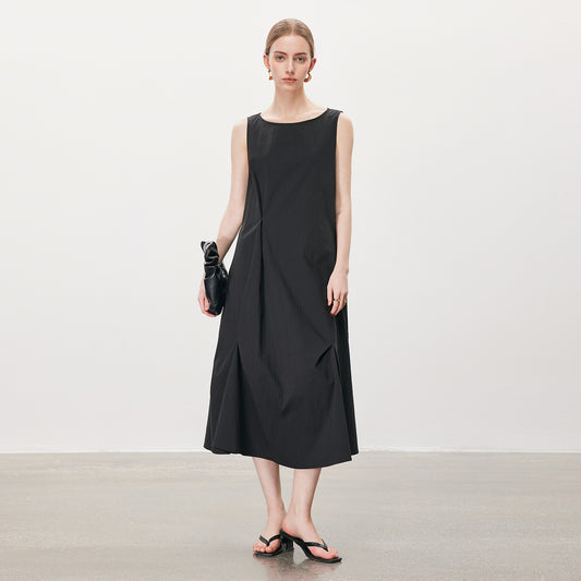 Sleeveless Black Dress,Minimalist Loose  Midi Dress