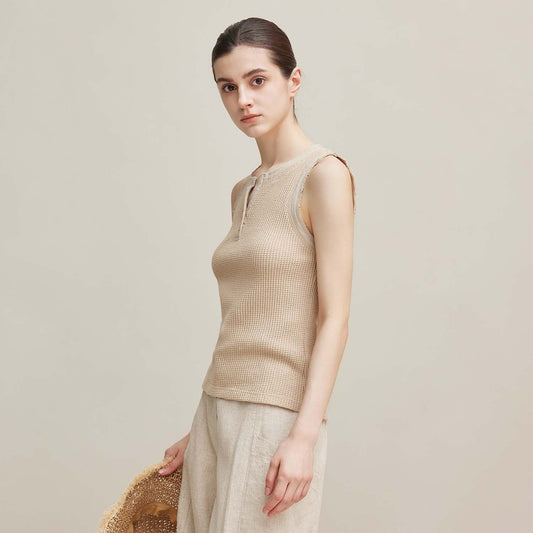 100% Cotton Sleeveless Henley Top,Slim - Fit Knit Vest, Breathable Pure Cotton Undershirt