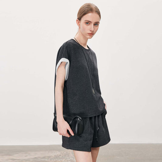 Contrast - Cuff Short - Sleeve & Shorts Set,Casual Minimalist Sporty Two - Piece