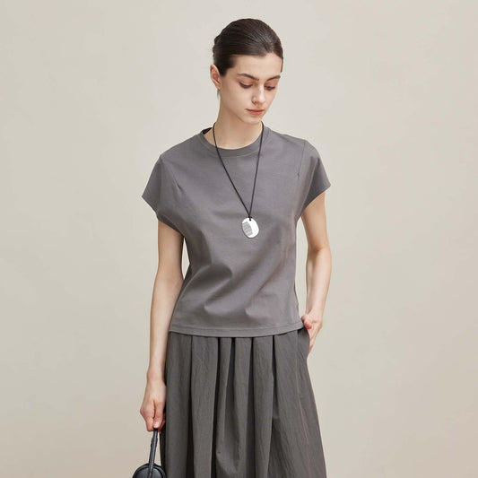 Sleeve Crew Neck Short - Sleeve Top,Minimalist Versatile Blend T - Shirt, Casual Basic Innerwear