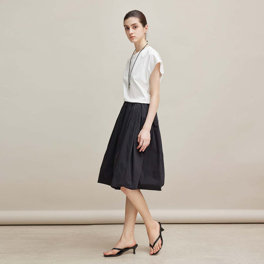 Black High - Waisted Pleated Midi Skirt, Loose Casual A - Line Skirt, Versatile Office Bottom