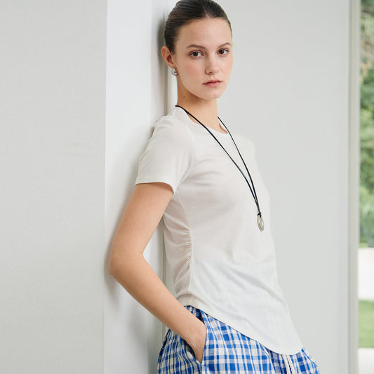 Minimalist Slim - Fit White Short - Sleeve Top,Basic Versatile Knitted Tee
