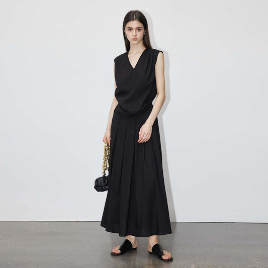 Minimalist Flowy Midi Dress, Elegant Office Tencel Dress