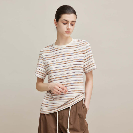 Striped Short - Sleeve Top,Casual Versatile Office Basic T - Shirt