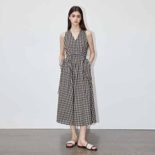 Waist - Cinching Midi Dress, Retro Casual Vacation - Style Outfit
