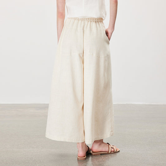 Drawstring High - Waist Wide - Leg Pants,Minimalist Versatile Casual Linen - Style Cropped Trousers