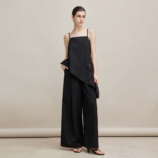Striped Strapless Asymmetric Jumpsuit,Casual Loose Fashion Set