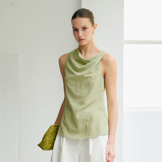 Sleeveless Draped Top, Loose & Flowy Shirt, Minimalist Solid Color Vest