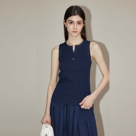100% Cotton Sleeveless Henley Top,Slim - Fit Knit Vest, Breathable Pure Cotton Undershirt