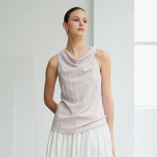 Sleeveless Draped Top, Loose & Flowy Shirt, Minimalist Solid Color Vest