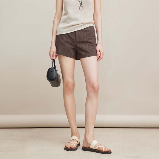 Striped High - Waist Shorts,Casual Yarn - Dyed Straight Hot Pants, Versatile Office Basic Shorts