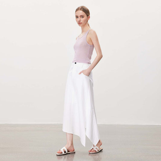 Asymmetric Cut High - Waist Midi Skirt, Summer Minimalist Versatile Artistic Long Skirt