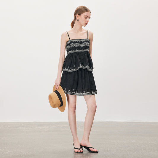 Embroidered Cami, Vest & Skort Three - Piece Set,Bohemian Casual Versatile Outfit