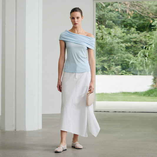 Flowy White Skirt, Minimalist Office - Ready A - Line Skirt