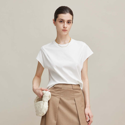 Sleeve Crew Neck Short - Sleeve Top,Minimalist Versatile Blend T - Shirt, Casual Basic Innerwear