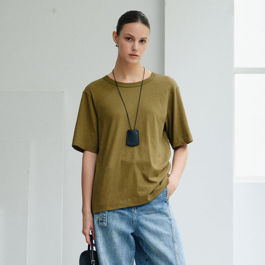 Pure Cotton Short - Sleeve T - Shirt, Loose Basic Crew - Neck Top