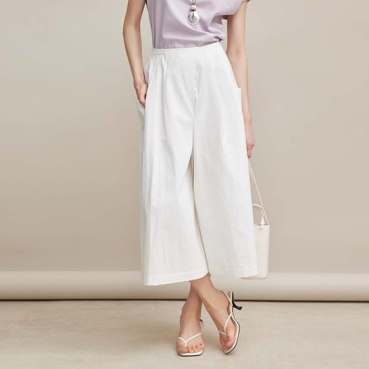 Cotton Wide - Leg Cropped Pants,Casual Loose Pure Cotton Trousers