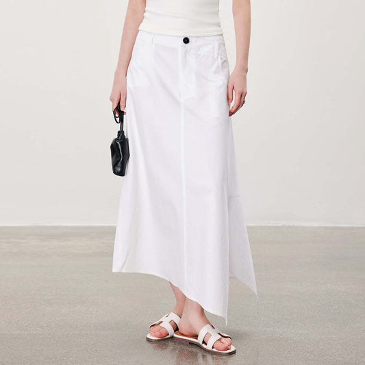 Asymmetric Cut High - Waist Midi Skirt, Summer Minimalist Versatile Artistic Long Skirt