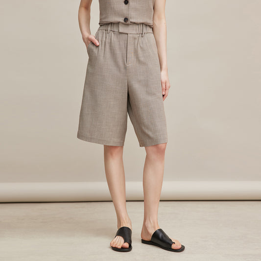 Sleeveless Vest & Wide - Leg Shorts Set,Minimalist Office Two - Piece, Casual Sleek Workwear
