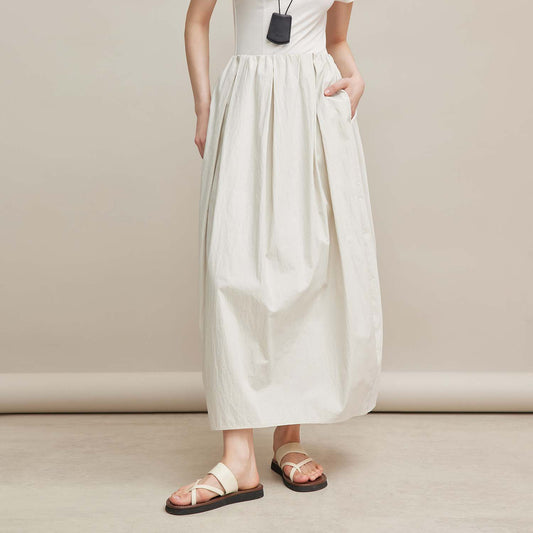 High - Waist Flared Midi Skirt,Casual Cotton - Blend Long Skirt, Versatile Hip - Hiding A - Line Skirt