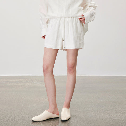 Suit - Collar Linen Set,Casual Loose Shirt & Shorts Two - Piece