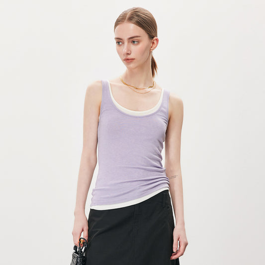Fake Two - Piece Layered Tank Top, Summer Minimalist Versatile Basic Inner Top